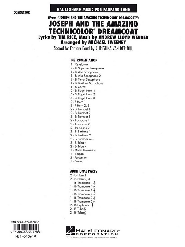 Andrew Lloyd Webber, Joseph and the Amazing Technicolor Dreamcoat&nbsp;&nbsp;Fanfare&nbsp;&nbsp;Partitur