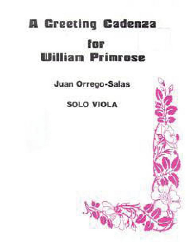 Juan Orrego-Salas, Greeting Cadenza&nbsp;&nbsp;Viola&nbsp;&nbsp;Buch
