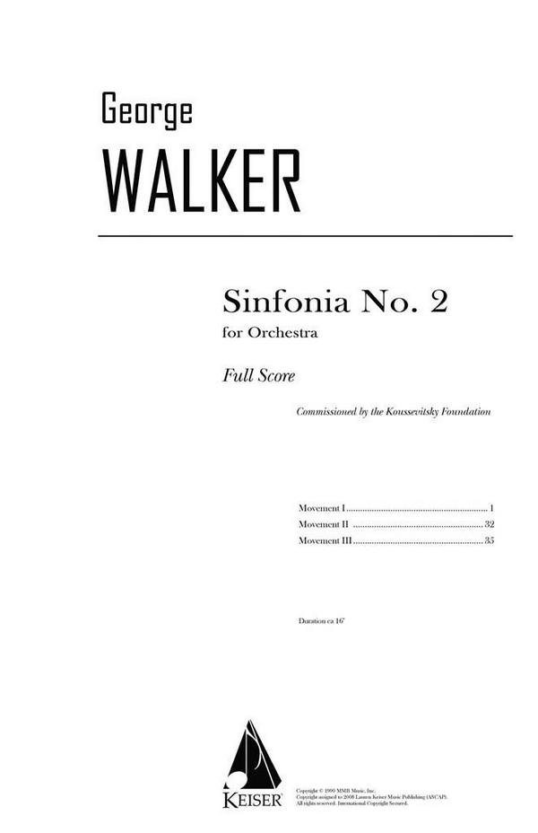George Walker, Sinfonia No. 2&nbsp;&nbsp;Orchestra&nbsp;&nbsp;Partitur