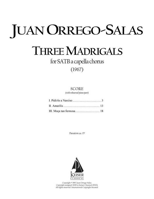 Juan Orrego-Salas, 3 Madrigals, Op. 62&nbsp;&nbsp;SATB&nbsp;&nbsp;Chorpartitur