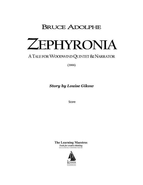 Bruce Adolphe, Zephyronia&nbsp;&nbsp;Woodwind Quintet&nbsp;&nbsp;Partitur
