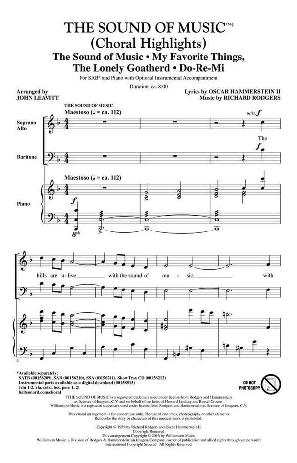 The Sound of Music (Choral Highlights)&nbsp;&nbsp;for mixed chorus (SAB) and piano&nbsp;&nbsp;score