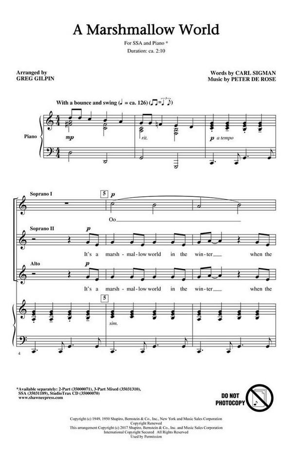 Carl Sigman_Peter DeRose, Marshmallow World&nbsp;&nbsp;Chor&nbsp;&nbsp;CD