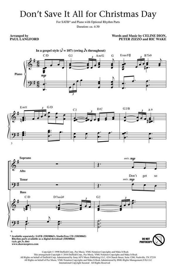 Celine Dion_Ric Wake_Peter Zizzo, Don't Save It All for Christmas Day&nbsp;&nbsp;Chor&nbsp;&nbsp;CD