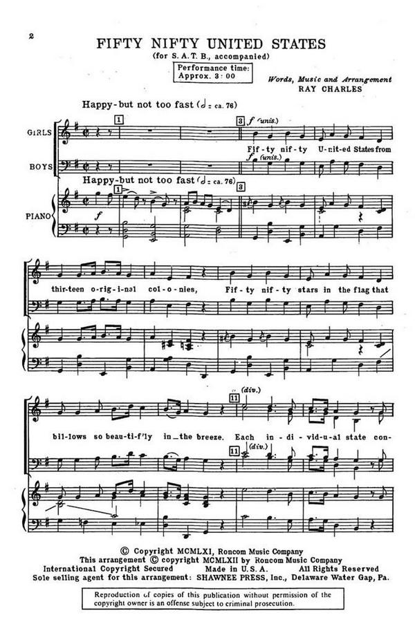 Ray Charles, Fifty Nifty United States&nbsp;&nbsp;SATB&nbsp;&nbsp;Chorpartitur