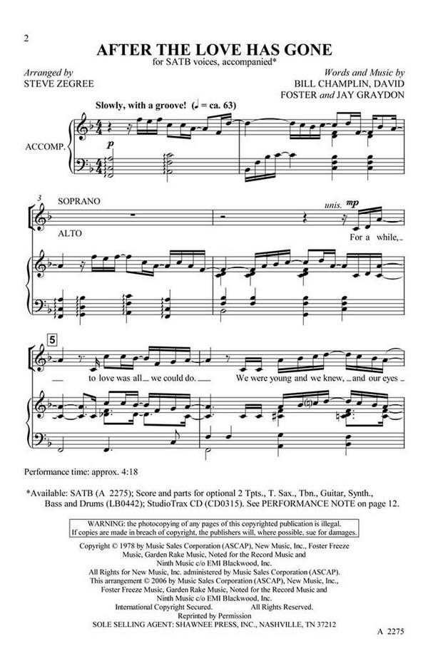 After the Love Has Gone&nbsp;&nbsp;SATB&nbsp;&nbsp;Chorpartitur