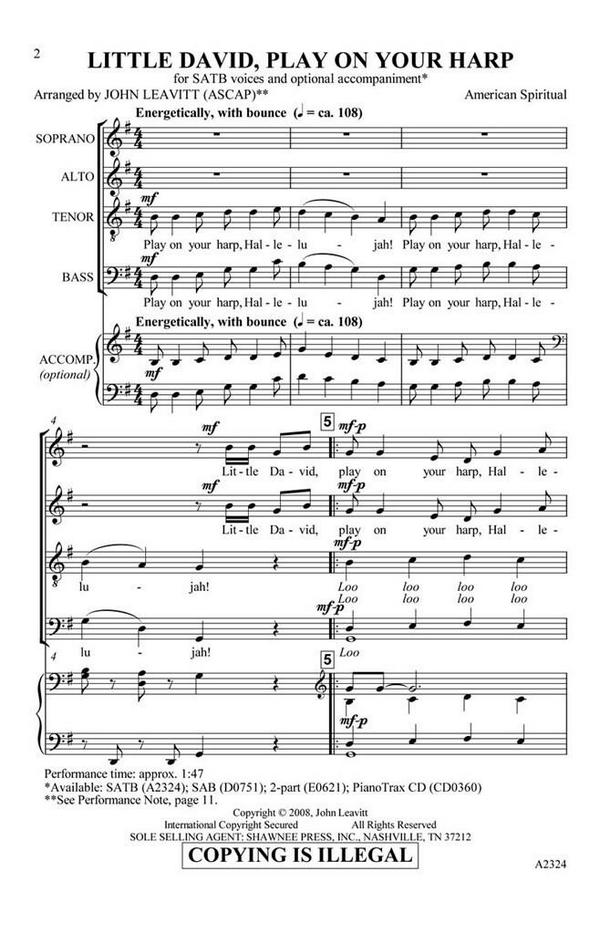 Little David, Play Your Harp&nbsp;&nbsp;SATB&nbsp;&nbsp;Chorpartitur