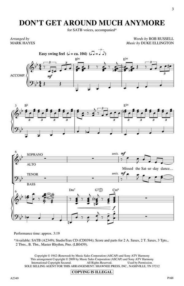 Bob Russell_Duke Ellington, Don't Get Around Much Anymore&nbsp;&nbsp;SATB&nbsp;&nbsp;Chorpartitur