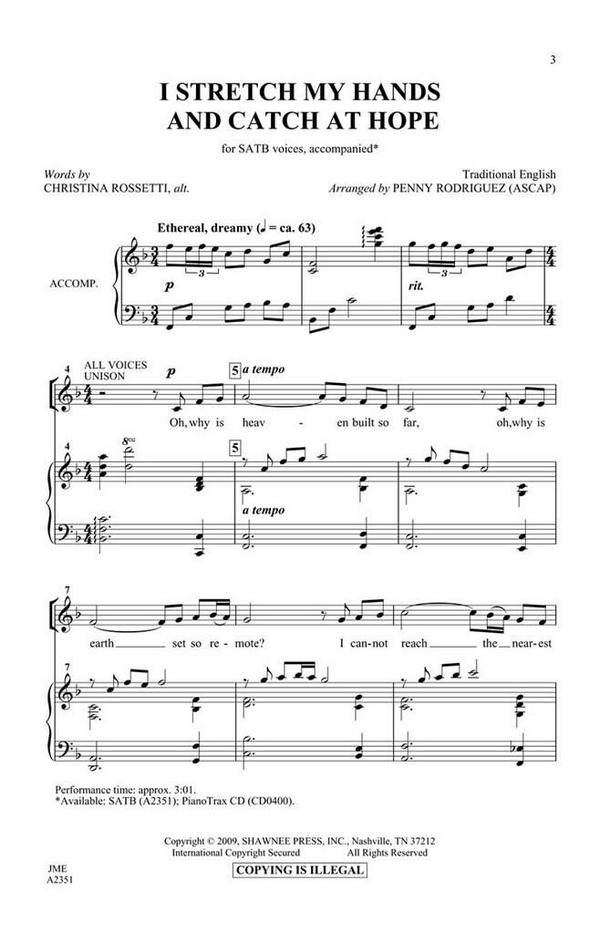 Christina Rossetti, I Stretch My Hands and Catch at Hope&nbsp;&nbsp;SATB&nbsp;&nbsp;Chorpartitur