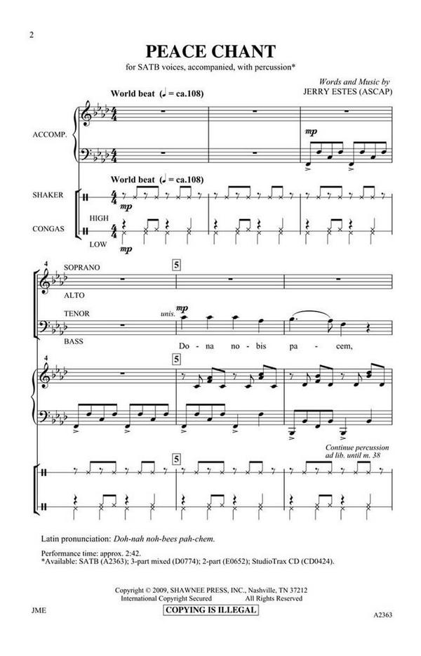 Jerry Estes, Peace Chant&nbsp;&nbsp;SATB&nbsp;&nbsp;Chorpartitur