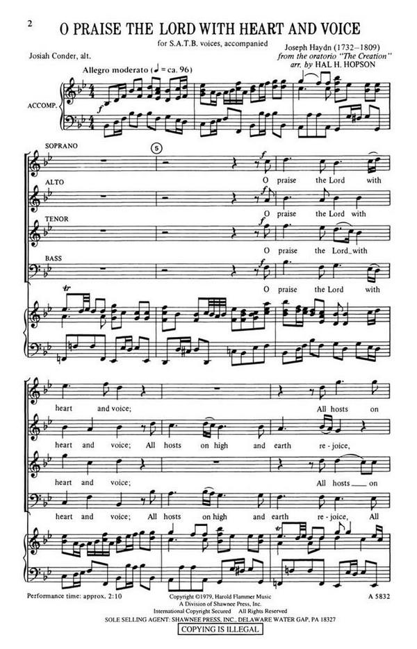 Franz Joseph Haydn, O Praise the Lord with Heart and Voice&nbsp;&nbsp;SATB&nbsp;&nbsp;Chorpartitur
