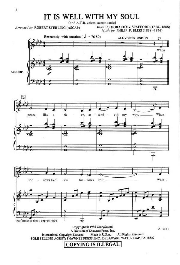 It Is Well with My Soul&nbsp;&nbsp;SATB&nbsp;&nbsp;Chorpartitur