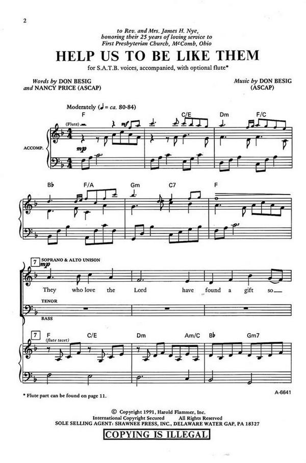 Don Besig_Nancy Price, Help Us to Be Like Them&nbsp;&nbsp;SATB and Flute&nbsp;&nbsp;Chorpartitur