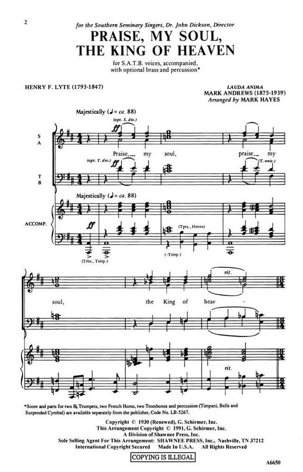 Praise, My Soul, the King of Heaven&nbsp;&nbsp;SATB&nbsp;&nbsp;Chorpartitur