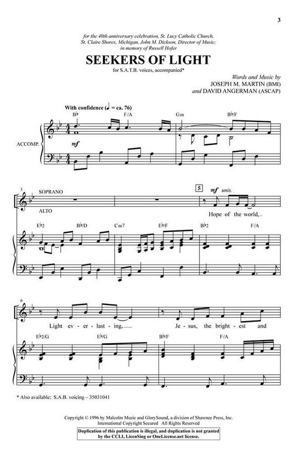 David Angerman_Joseph M. Martin, Seekers of Light&nbsp;&nbsp;SATB&nbsp;&nbsp;Chorpartitur