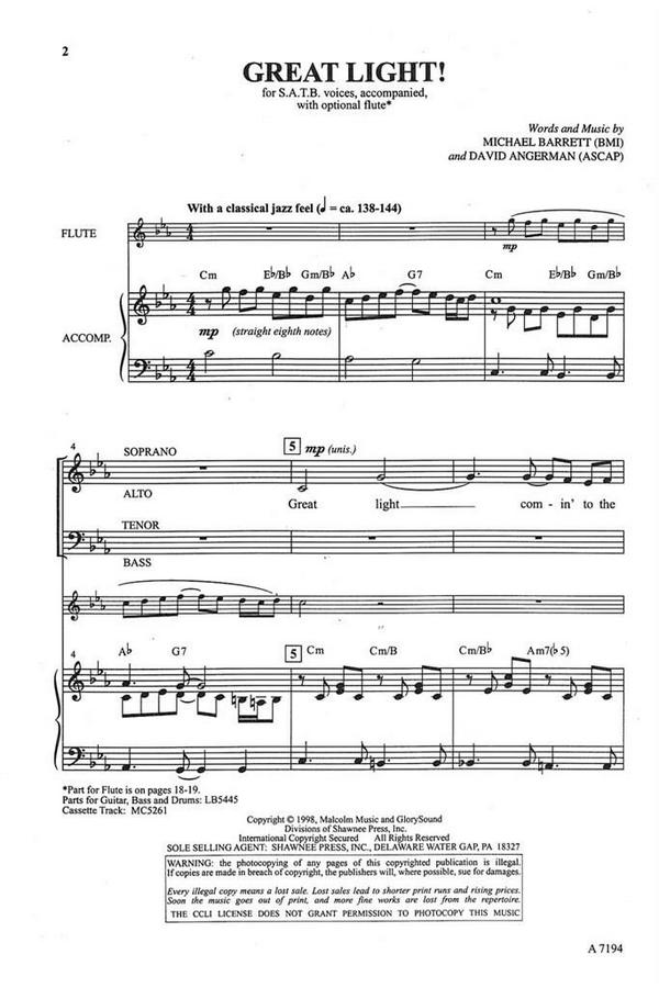 David Angerman_Michael Barrett, Great Light!&nbsp;&nbsp;SATB and Flute&nbsp;&nbsp;Chorpartitur