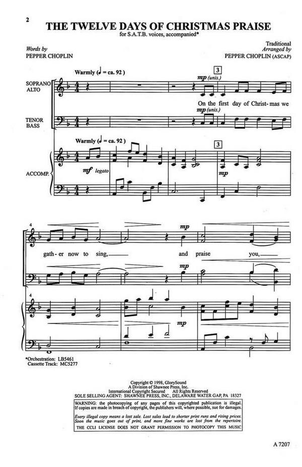 Pepper Choplin, The Twelve Days of Christmas Praise&nbsp;&nbsp;SATB&nbsp;&nbsp;Chorpartitur