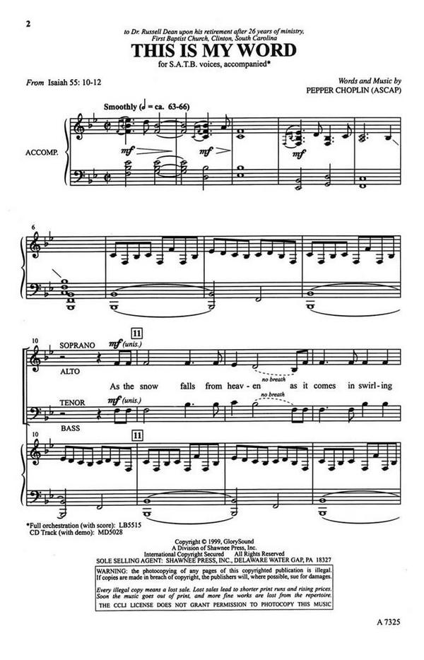 Pepper Choplin, This Is My Word&nbsp;&nbsp;SATB&nbsp;&nbsp;Chorpartitur