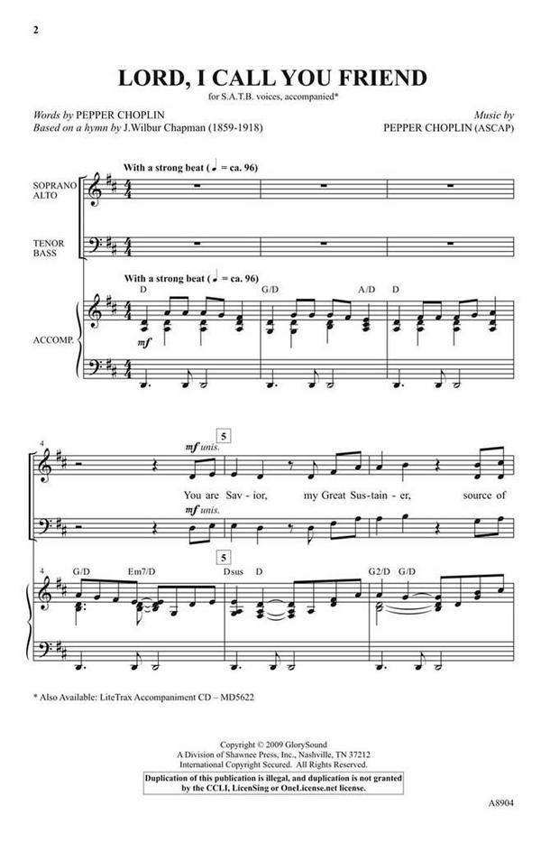Pepper Choplin, Lord, I Call You Friend&nbsp;&nbsp;SATB&nbsp;&nbsp;Chorpartitur