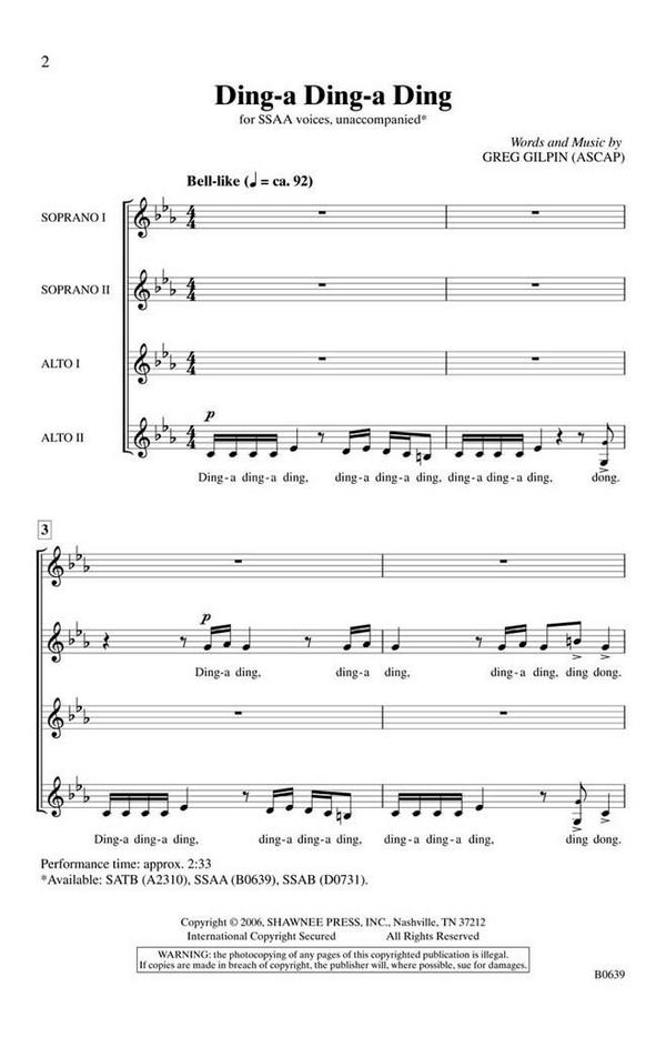 Greg Gilpin, Ding-a Ding-a Ding&nbsp;&nbsp;SSAA a Cappella&nbsp;&nbsp;Chorpartitur