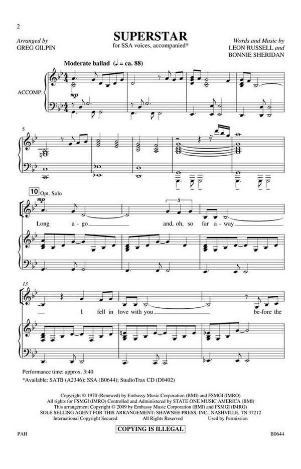 Bonnie Sheridan_Leon Russell, Superstar&nbsp;&nbsp;SSA&nbsp;&nbsp;Chorpartitur
