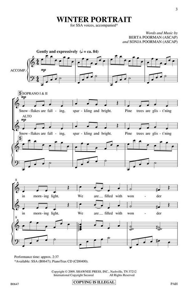 Berta Poorman_Sonja Poorman, Winter Portrait&nbsp;&nbsp;SSA&nbsp;&nbsp;Chorpartitur