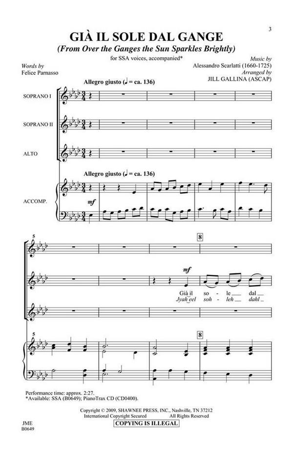 Alessandro Scarlatti, Gia il Sole dal Gange&nbsp;&nbsp;SSA&nbsp;&nbsp;Chorpartitur