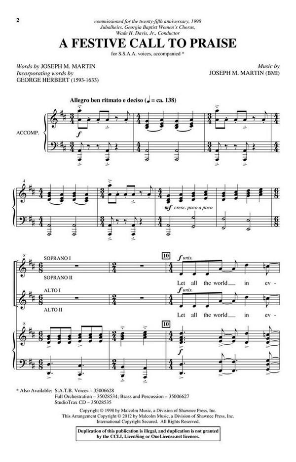 Brant Adams_Joseph M. Martin, A Festive Call to Praise&nbsp;&nbsp;SSAA&nbsp;&nbsp;Chorpartitur