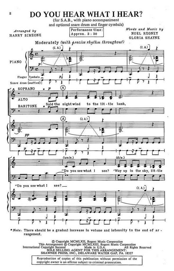 Gloria Shayne_Noel Regney, Do You Hear What I Hear?&nbsp;&nbsp;SAB&nbsp;&nbsp;Chorpartitur