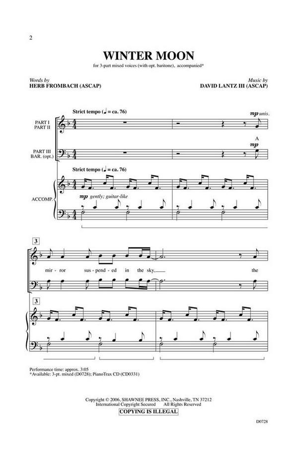David Lantz III_Herb Frombach, Winter Moon&nbsp;&nbsp;3-Part Mixed, opt. baritone&nbsp;&nbsp;Chorpartitur