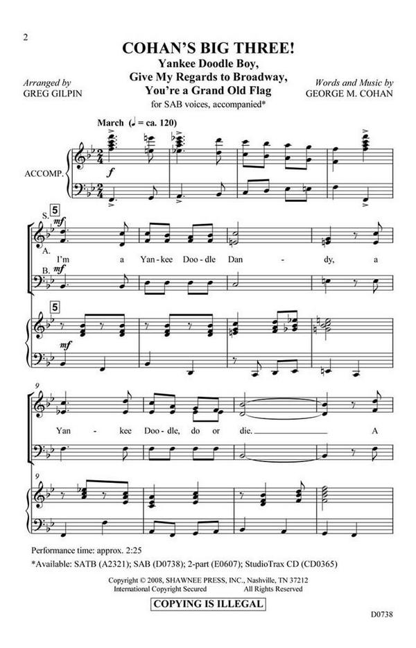 George M. Cohan, Cohan's Big Three!&nbsp;&nbsp;SAB&nbsp;&nbsp;Chorpartitur