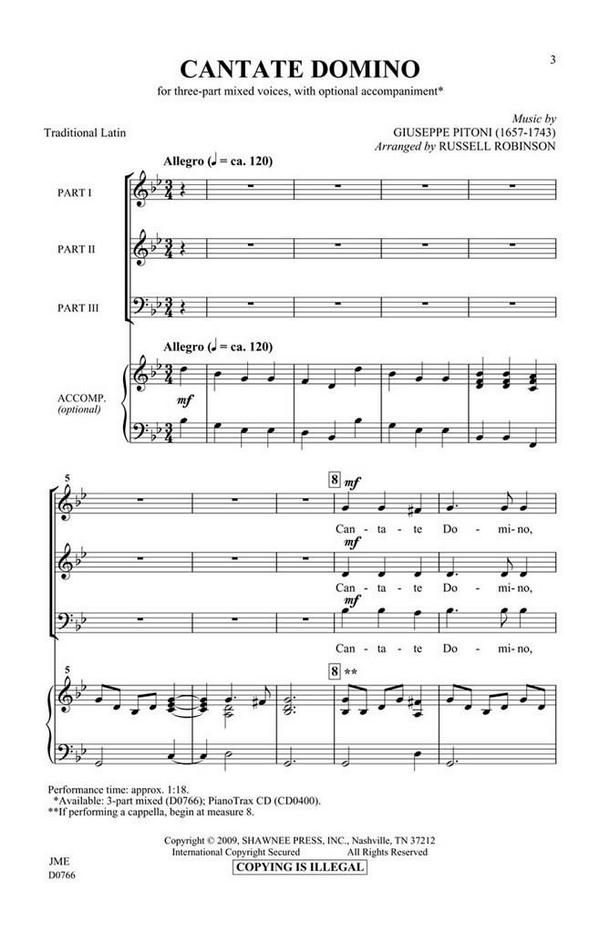 Cantate Domino&nbsp;&nbsp;3-Part Choir&nbsp;&nbsp;Chorpartitur