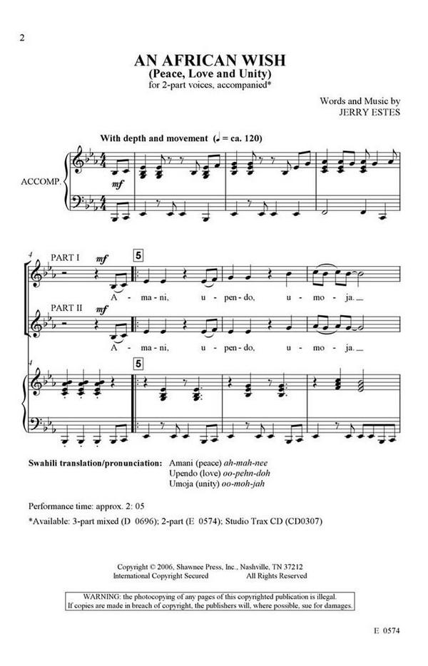 Jerry Estes, An African Wish&nbsp;&nbsp;2-Part Choir&nbsp;&nbsp;Chorpartitur