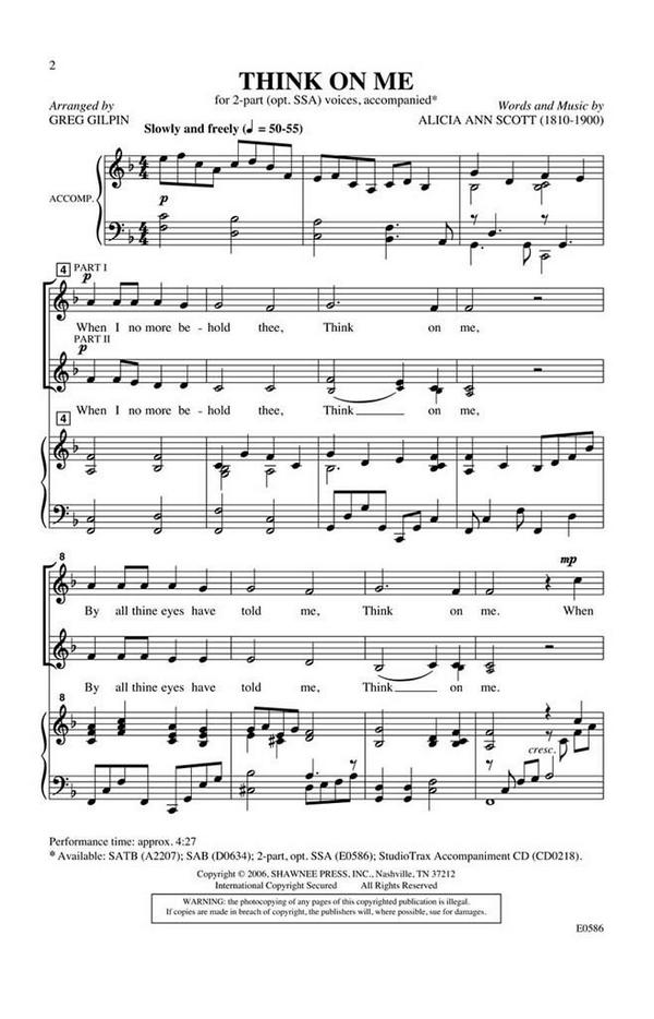 Alicia Ann Scott, Think on Me&nbsp;&nbsp;2-Part Choir&nbsp;&nbsp;Chorpartitur