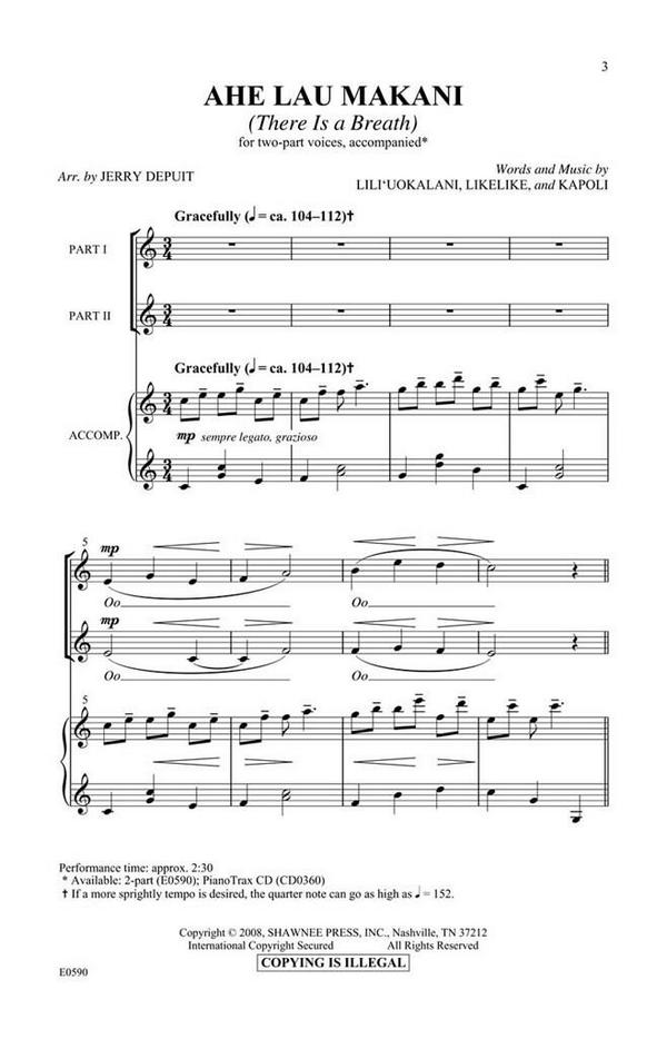 Ahe Lau Makani (There Is a Breath)&nbsp;&nbsp;2-Part Choir&nbsp;&nbsp;Chorpartitur