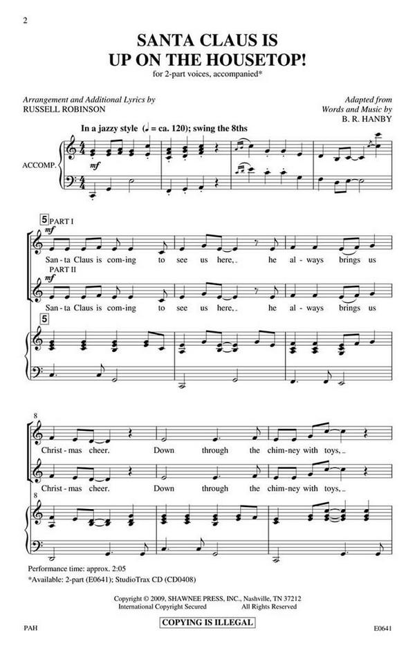 Benjamin Hanby, Santa Claus Is Up on the Housetop&nbsp;&nbsp;2-Part Choir&nbsp;&nbsp;Chorpartitur