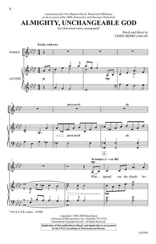 Cindy Berry, Almighty, Unchangeable God&nbsp;&nbsp;2-Part Choir&nbsp;&nbsp;Chorpartitur