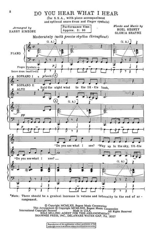 Gloria Shayne_Noel Regney, Do You Hear What I Hear?&nbsp;&nbsp;SSA&nbsp;&nbsp;Chorpartitur