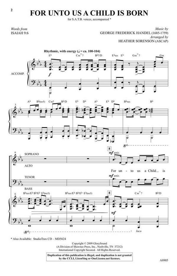 Heather Sorenson, For Unto Us A Child Is Born&nbsp;&nbsp;Chor&nbsp;&nbsp;Chorpartitur