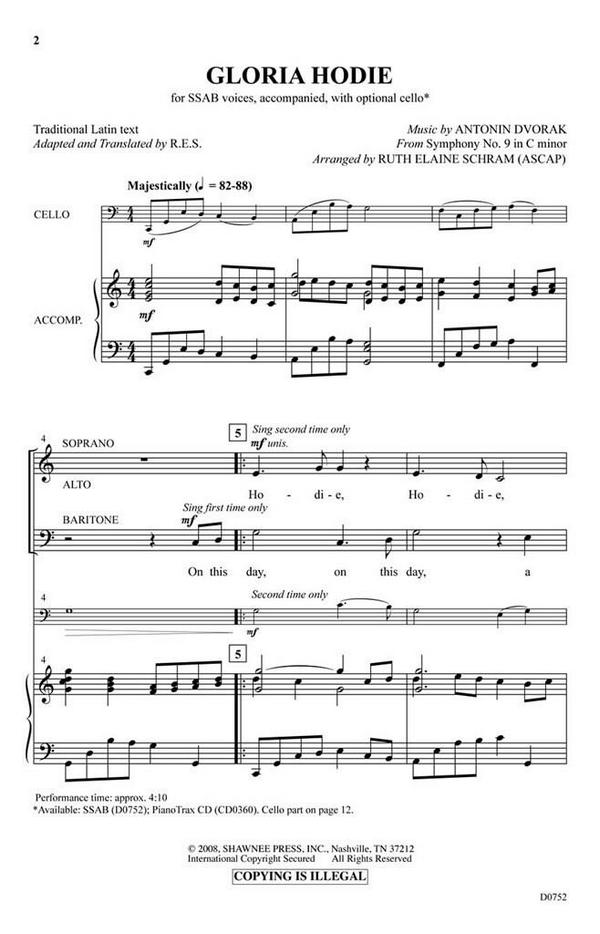 Antonín Dvorák, Gloria Hodie&nbsp;&nbsp;SSAB&nbsp;&nbsp;Chorpartitur