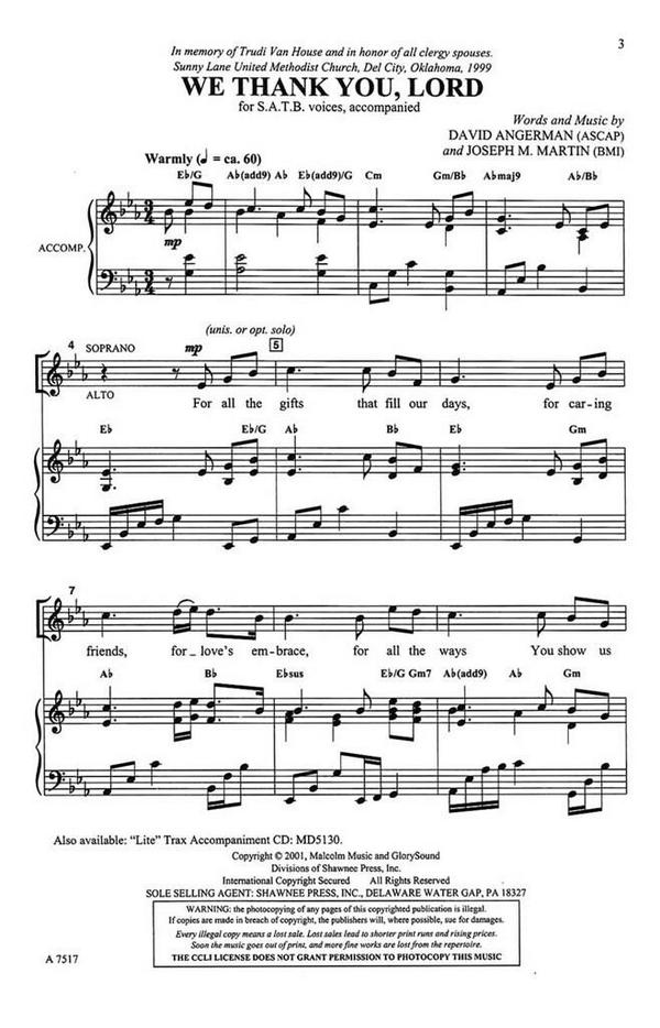 David Angerman_Joseph M. Martin, We Thank You, Lord&nbsp;&nbsp;SATB&nbsp;&nbsp;Chorpartitur