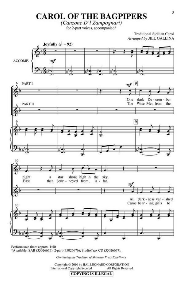 Carol of the Bagpipers&nbsp;&nbsp;2-Part Choir&nbsp;&nbsp;Chorpartitur