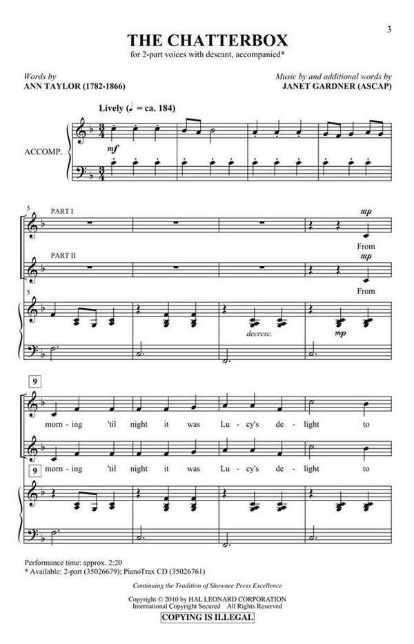 Janet Gardner, The Chatterbox&nbsp;&nbsp;2-Part Choir&nbsp;&nbsp;Chorpartitur