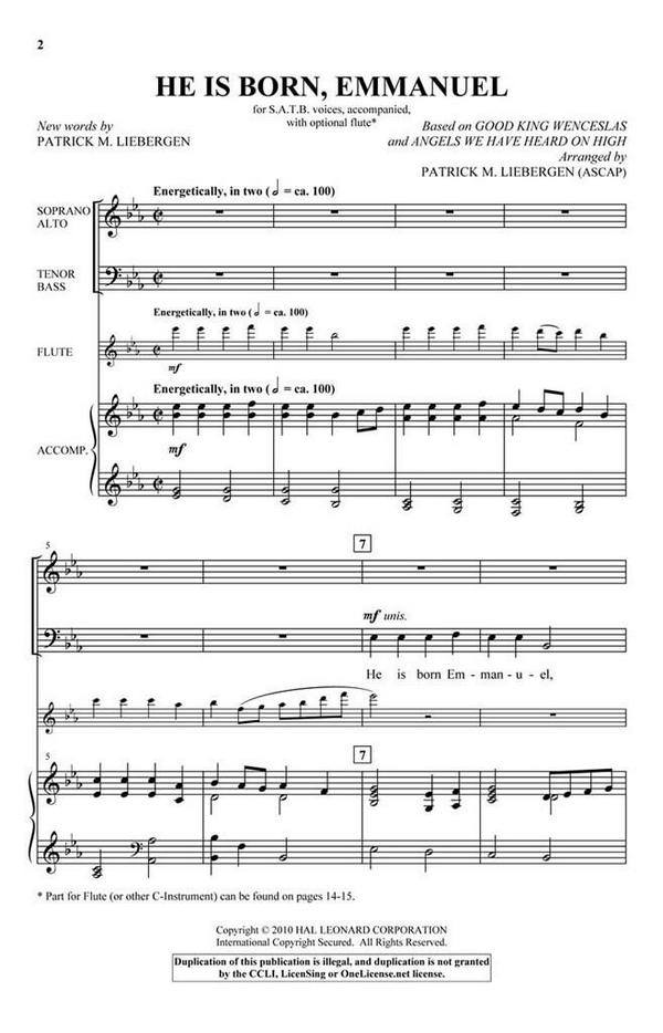 Patrick M. Liebergen, He Is Born, Emmanuel&nbsp;&nbsp;SATB and Flute&nbsp;&nbsp;Chorpartitur