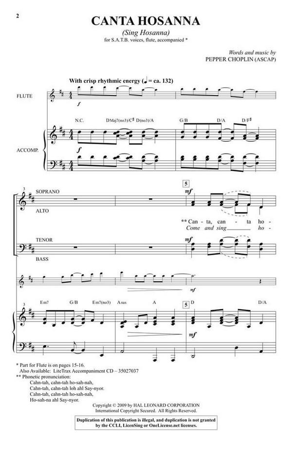Pepper Choplin, Canta Hosanna&nbsp;&nbsp;SATB and Flute&nbsp;&nbsp;Chorpartitur