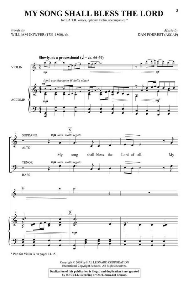 Dan Forrest_William Cowper, My Song Shall Bless the Lord&nbsp;&nbsp;SATB [and violin]&nbsp;&nbsp;Chorpartitur