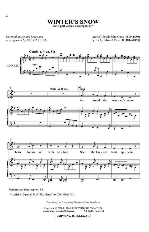 Edward Caswell_Sir John Goos, Winter's Snow&nbsp;&nbsp;2-Part Choir&nbsp;&nbsp;Chorpartitur