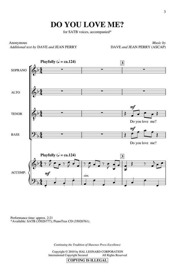 Dave Perry_Jean Perry, Do You Love Me?&nbsp;&nbsp;SATB&nbsp;&nbsp;Chorpartitur