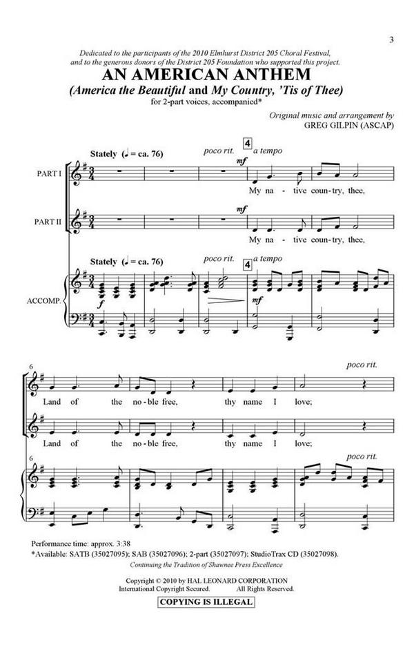 An American Anthem&nbsp;&nbsp;2-Part Choir and Piano&nbsp;&nbsp;Chorpartitur