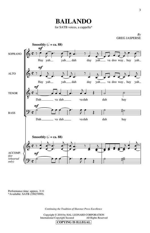 Greg Jasperse, Bailando&nbsp;&nbsp;SATB a Cappella&nbsp;&nbsp;Chorpartitur